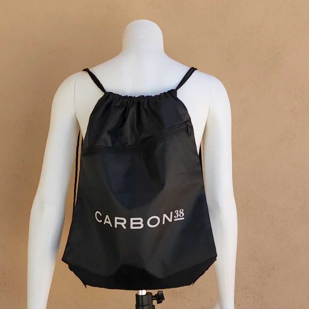 CARBON 38 Black Nylon Logo Drawstring Sling String Bag Backpack Gym Sports
